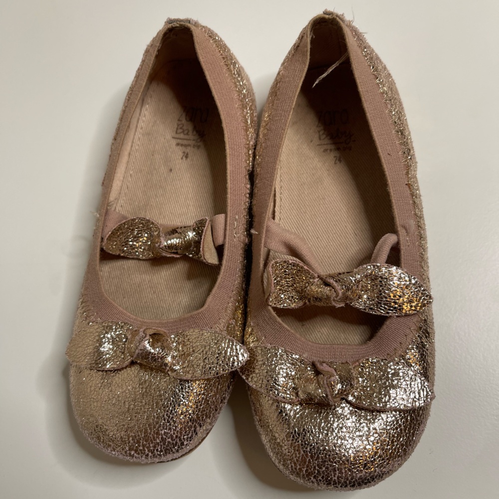 2 for $10 Gold Glitter Ballet Flats with Bow size 24